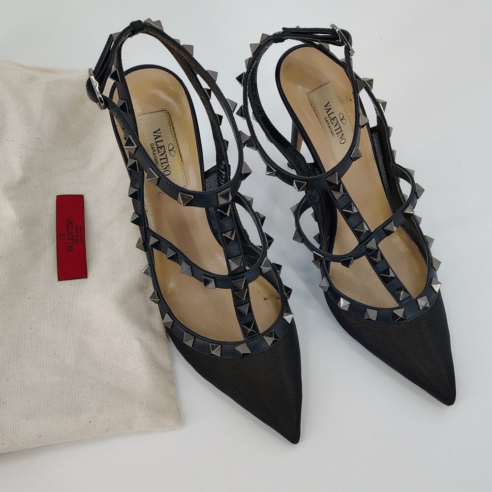 Valentino Garavani Mesh Rockstud Cage T-Strap Pumps Black Size 38 Italy